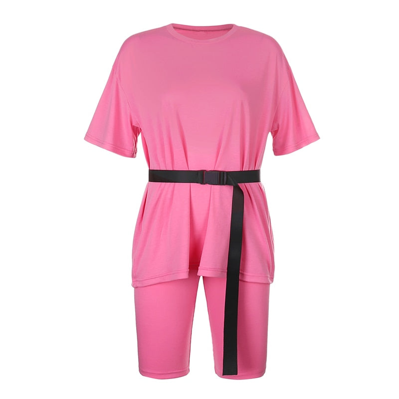 Tie Dye Biker Shorts set Pink Set With Belt M