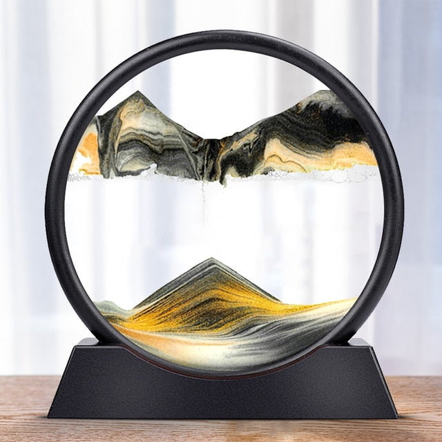 3D Hourglass Deep Sea Sandscape In Motion Black Gold 7 inch