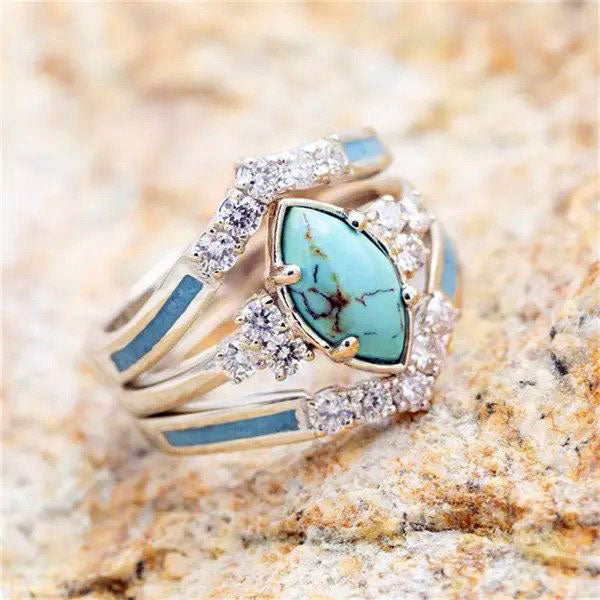 Achieving Dreams Turquoise Ring Set Silver 6