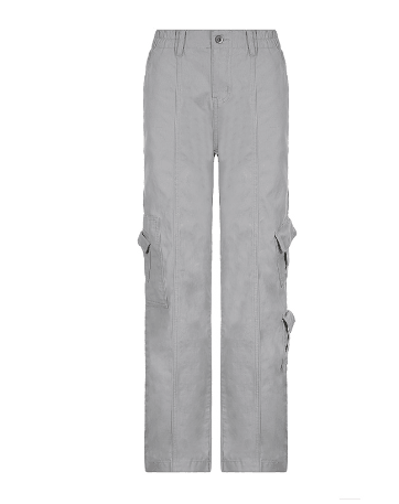 Cargo Solid Baggy Pants Light Gray Style 3