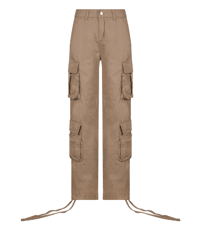 Cargo Solid Baggy Pants Khaki Style 1