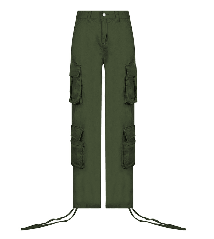 Cargo Solid Baggy Pants Green Style 1