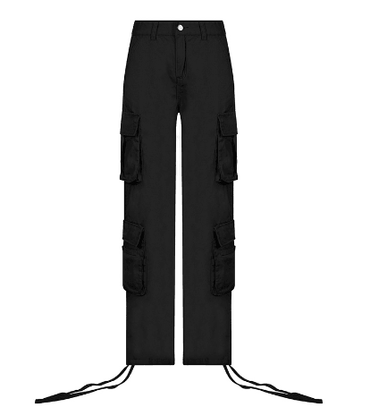 Cargo Solid Baggy Pants Black Style 1