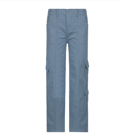 Cargo Solid Baggy Pants Blue Style 3