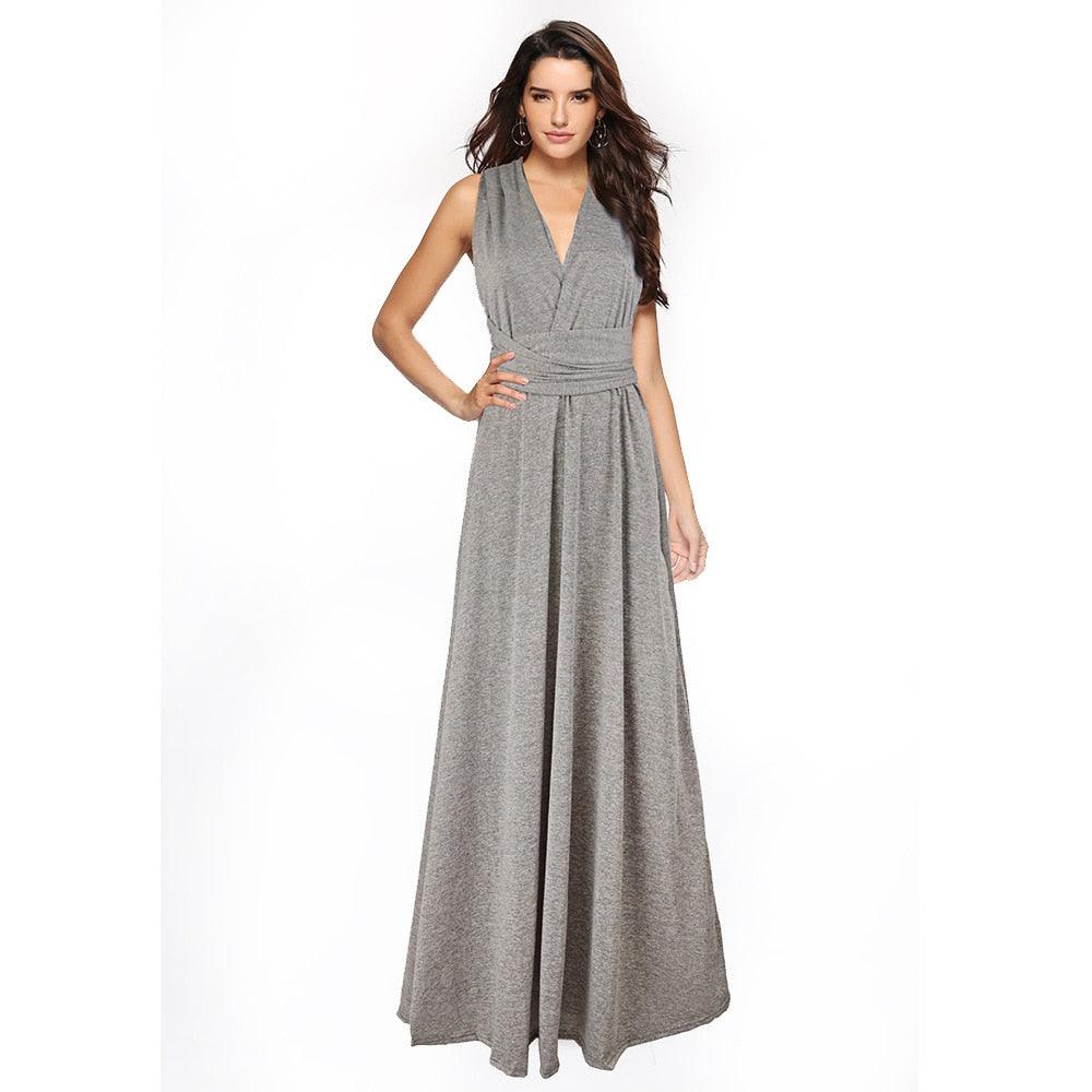 Convertible Boho Maxi Club Red Dress Gray