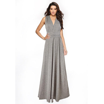 Convertible Boho Maxi Club Red Dress Gray