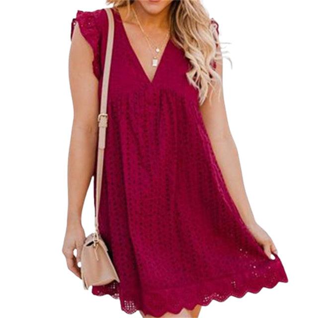 Cotton Dress Wine Red 2XL