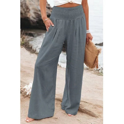 Cotton Linen Pockets Long Trousers Gray S