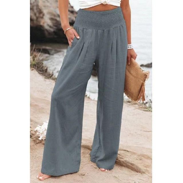 Cotton Linen Pockets Long Trousers Gray XL
