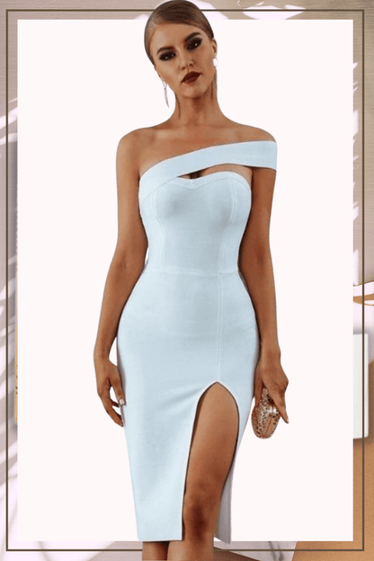 Delicate Diva High Slit Off The Shoulder White Bodycon Midi dress White M