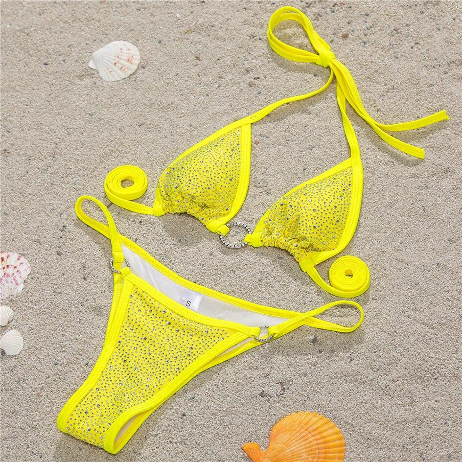 Diamond Bikini Swimwear Bathing Suit Yellow Bust-74-82/29.13-32.28,Waist-60-66/23.62-25.98