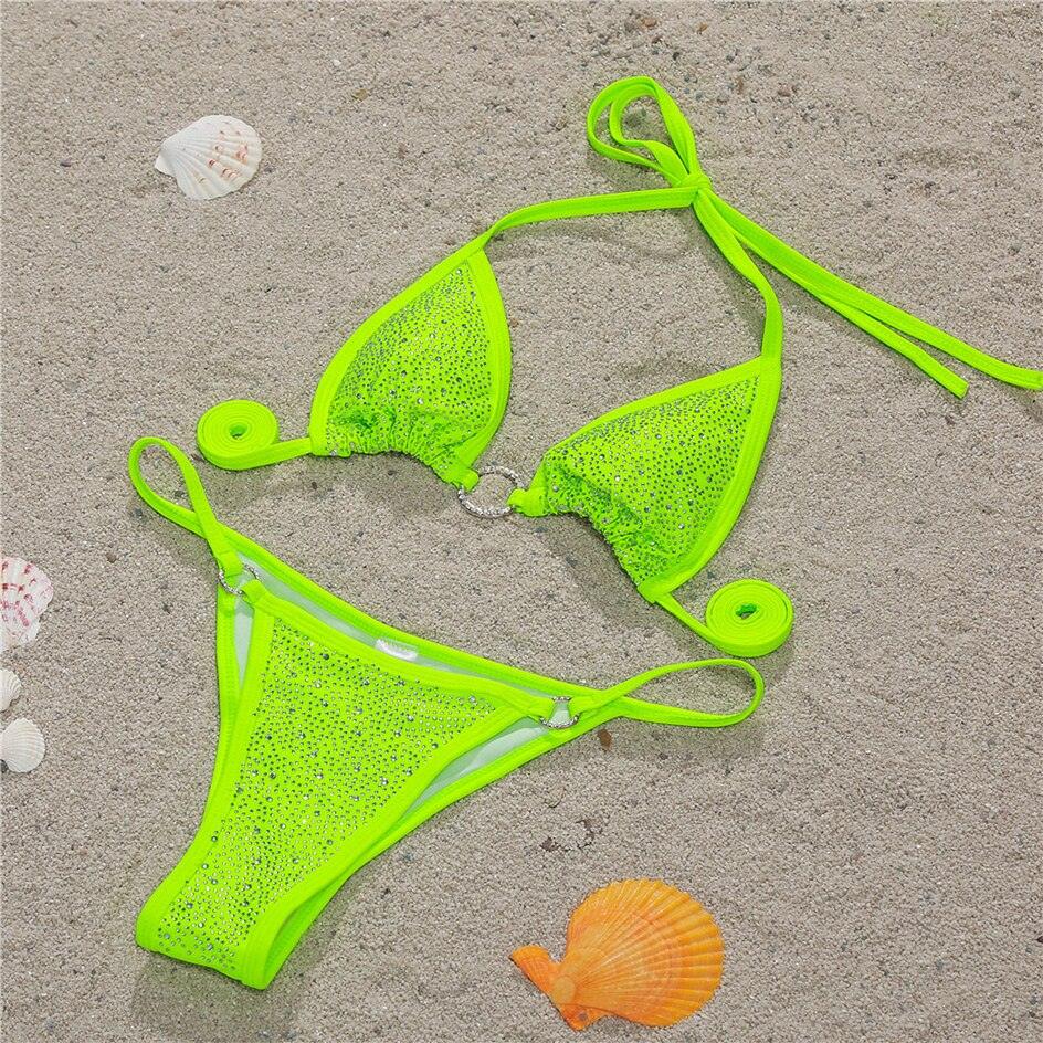 Diamond Bikini Swimwear Bathing Suit Fluorescent green Bust-88-93/34.64-36.61,Waist-71-76/27.95-29.92