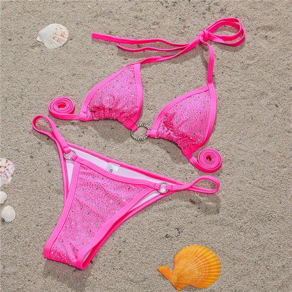 Diamond Bikini Swimwear Bathing Suit Pink Bust-74-82/29.13-32.28,Waist-60-66/23.62-25.98