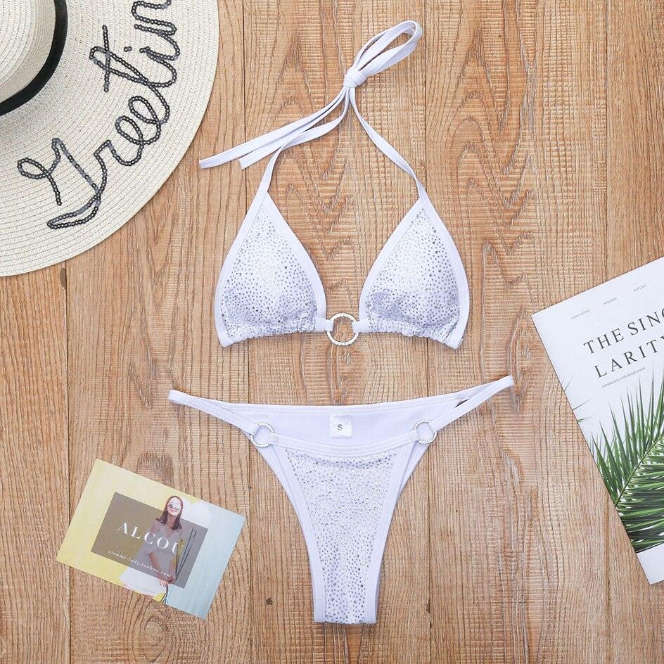 Diamond Bikini Swimwear Bathing Suit White Bust-82-88/32.28-34.64,Waist-66-71/25.98-27.95