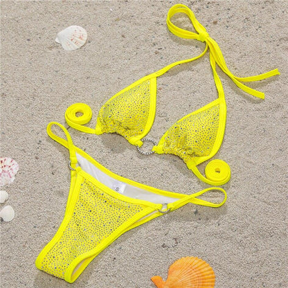 Diamond Bikini Swimwear Bathing Suit Yellow Bust-82-88/32.28-34.64,Waist-66-71/25.98-27.95
