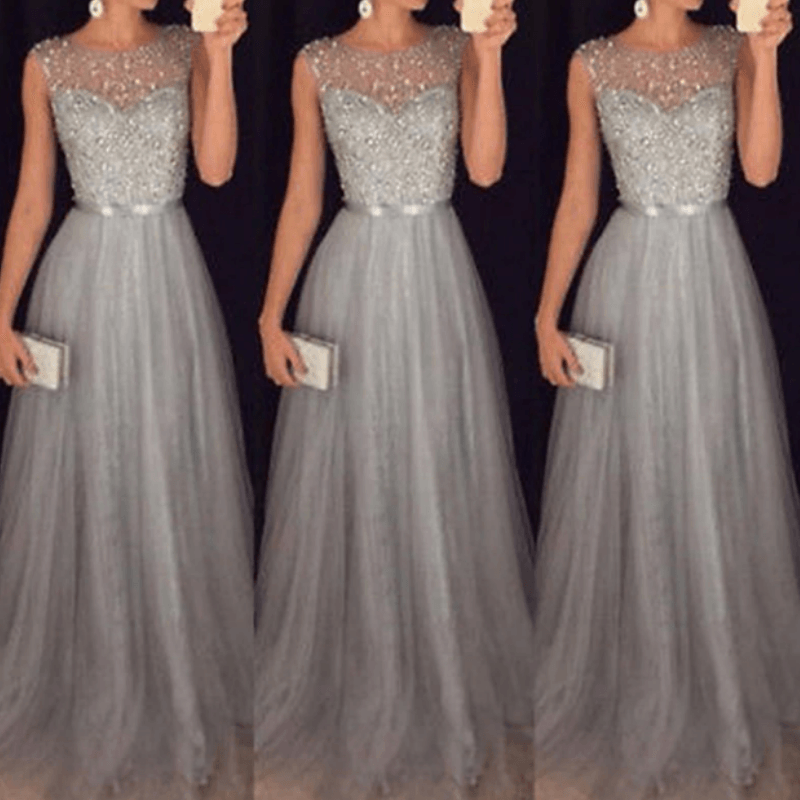 Elegant Prom Dress 2023 - Evening Gowns Sequin Dress Gray