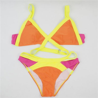 Geometric Fluo Bikini pink orange Large