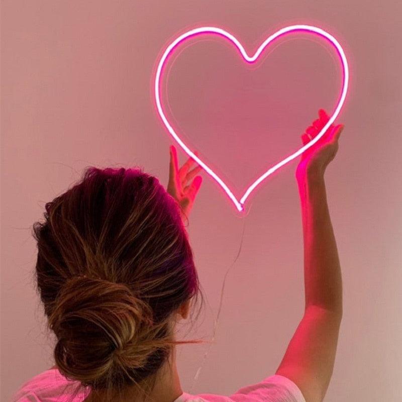 Heart Shape Neon Sign Wall Hanging Light pink