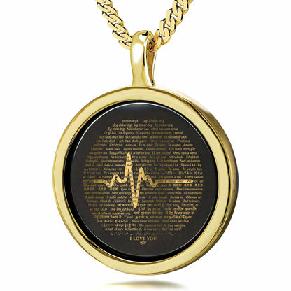 His Heartbeat of Love Necklace Over 100 Languages I Love You Pendant Gold Plated Silver