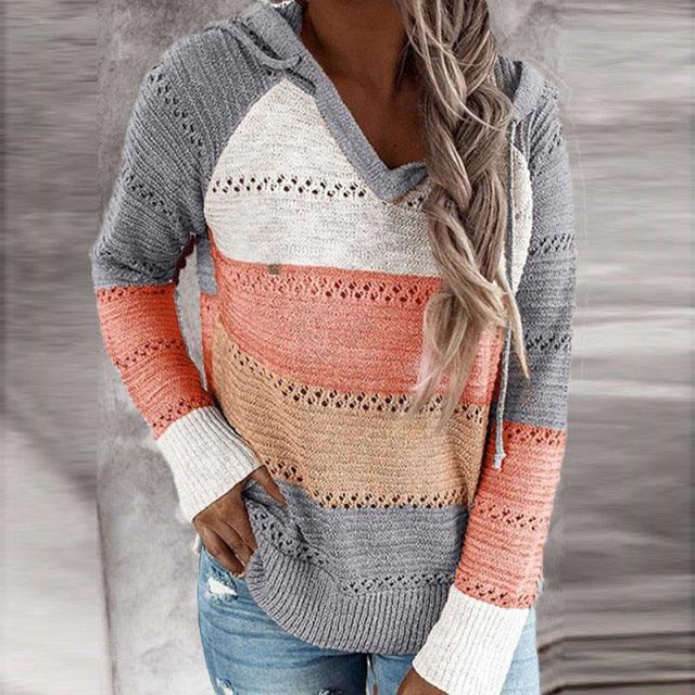 Hooded Long Sleeve Sweater Orange L