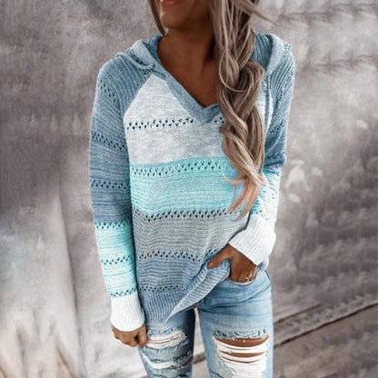 Hooded Long Sleeve Sweater Blue L