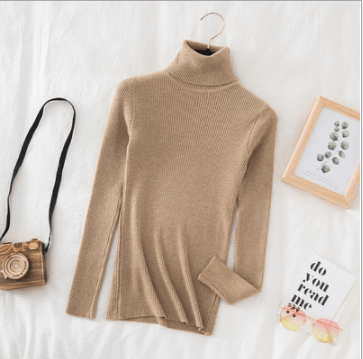 Knitted Turtleneck Sweater Light Khaki-31 One Size