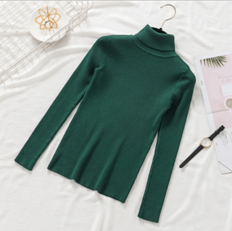 Knitted Turtleneck Sweater Green-31 One Size