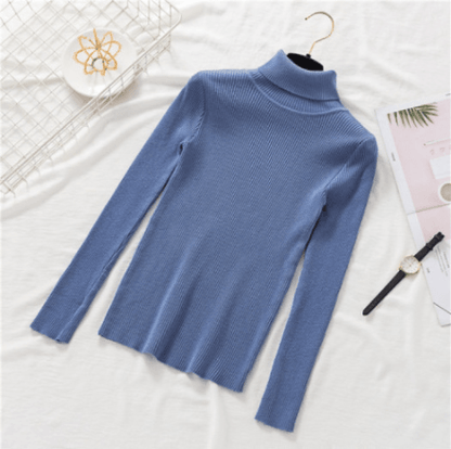 Knitted Turtleneck Sweater Blue-31 One Size