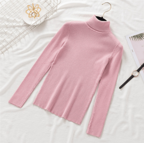 Knitted Turtleneck Sweater Pink-31 One Size