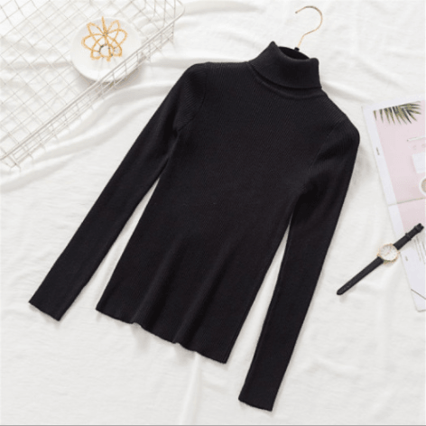 Knitted Turtleneck Sweater Black-31 One Size