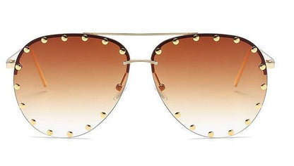 Ladies Metal Rivet Pilot Sunglasses Women Luxury Personality Rivet Glasses Gold Tea