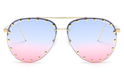 Ladies Metal Rivet Pilot Sunglasses Women Luxury Personality Rivet Glasses Blue Pink