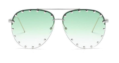 Ladies Metal Rivet Pilot Sunglasses Women Luxury Personality Rivet Glasses Silver Green