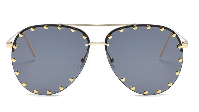 Ladies Metal Rivet Pilot Sunglasses Women Luxury Personality Rivet Glasses Gold Black