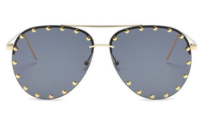 Ladies Metal Rivet Pilot Sunglasses Women Luxury Personality Rivet Glasses Gold Black