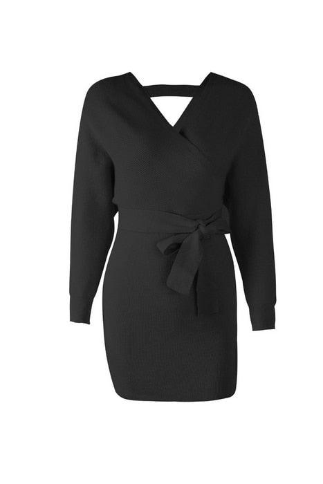 Long Sleeve Sweater Dress Black Large