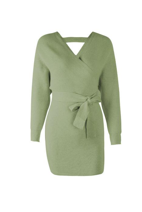 Long Sleeve Sweater Dress Green Large