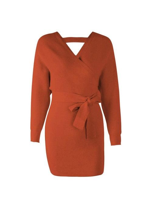 Long Sleeve Sweater Dress Orange Large