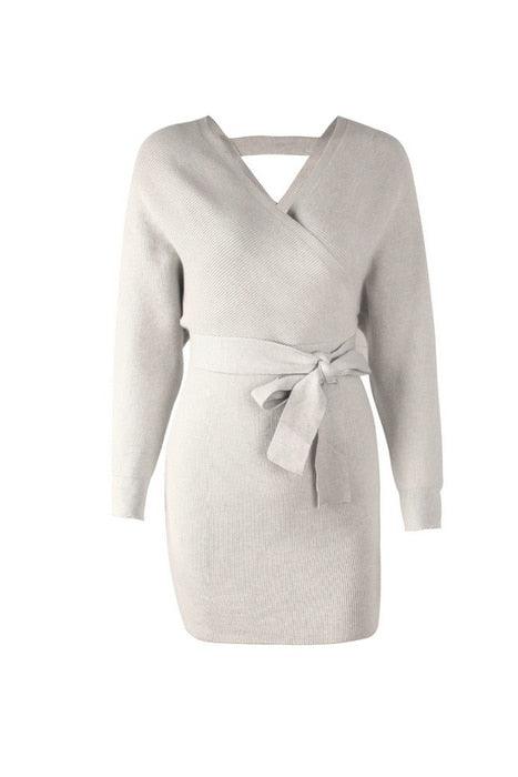 Long Sleeve Sweater Dress White Large