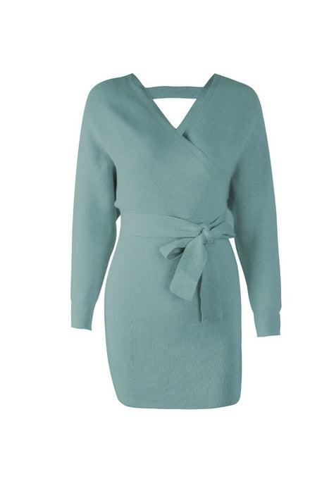 Long Sleeve Sweater Dress Blue Small