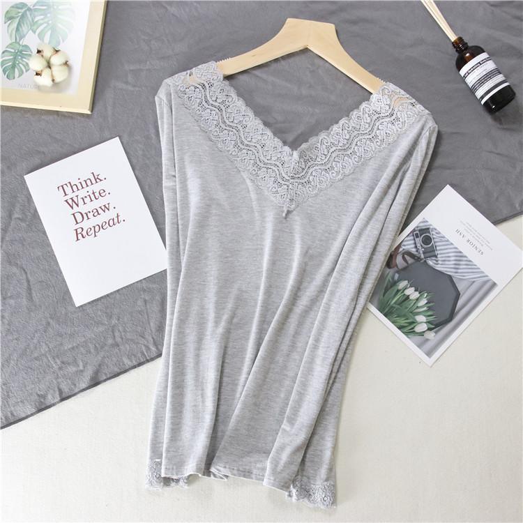 Long-sleeved Shirt gray v-neck One Size