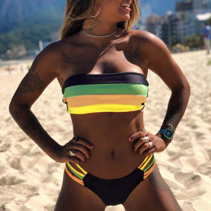 Micro Bikini Set black green yellow XL