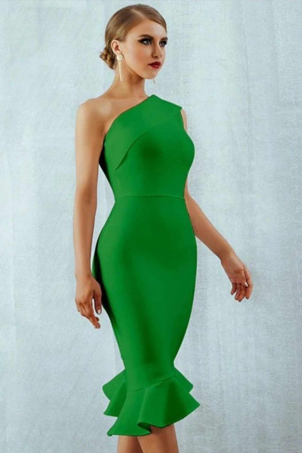 Midnight In London Off Shoulder Bodycon Dress Green XS