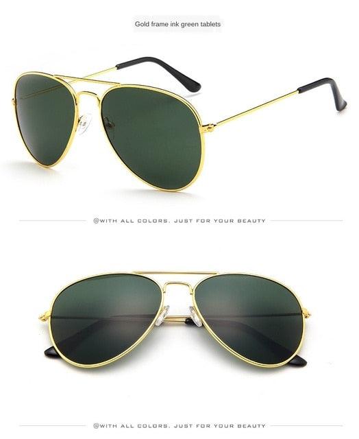 Polarized Classic Aviation Sunglasses Gold Dark Green Metal