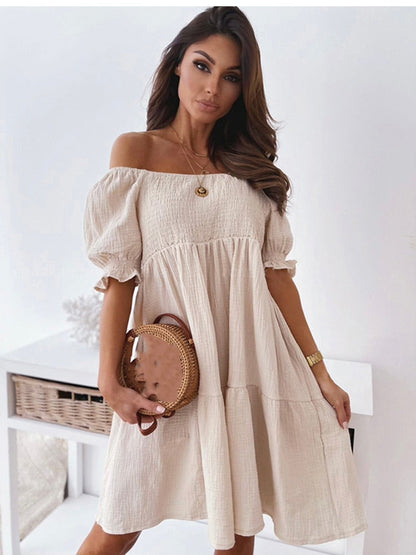 Queen Plain Short Dress Beige G