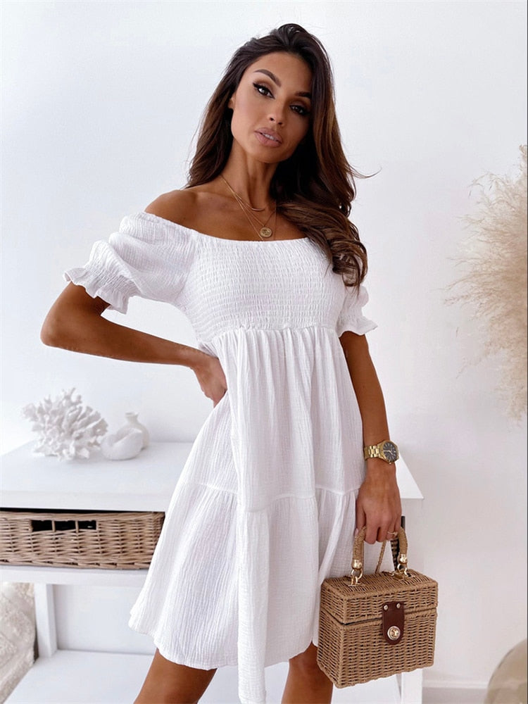 Queen Plain Short Dress White XGG