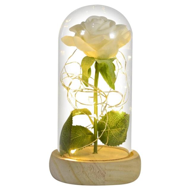 Roses In Glass Silk Rose-White