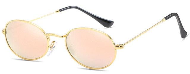 Small Oval Mirror Sunglasses For Women Pink Luxury Men Brand Designer Eyewear Shades Ladies Alloy Sun Glasses UV400 Eyegla gold pink