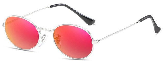 Small Oval Mirror Sunglasses For Women Pink Luxury Men Brand Designer Eyewear Shades Ladies Alloy Sun Glasses UV400 Eyegla silver red