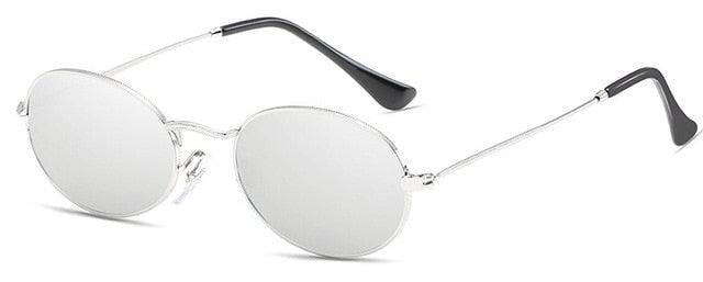 Small Oval Mirror Sunglasses For Women Pink Luxury Men Brand Designer Eyewear Shades Ladies Alloy Sun Glasses UV400 Eyegla silver